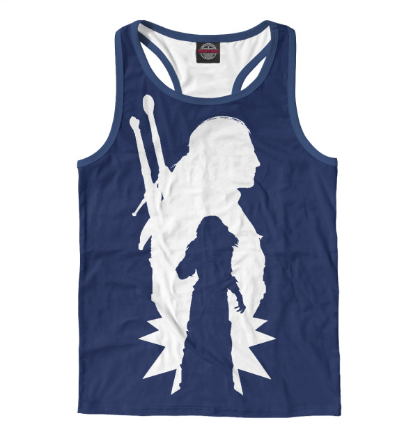 Мужская майка-борцовка с изображением Силуэт война на синем фоне цвета Белый