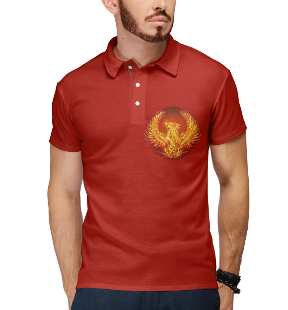 Мужское поло с изображением Золотой феникс цвета Белый