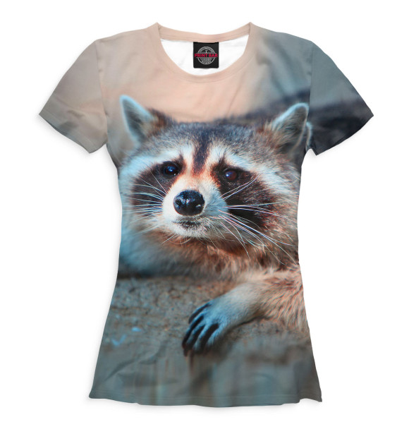 Футболка для девочек с изображением Енот цвета Белый