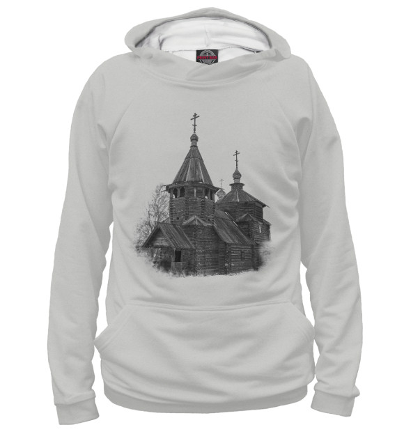 Женское худи с изображением Деревянная церковь в Суздале цвета Белый