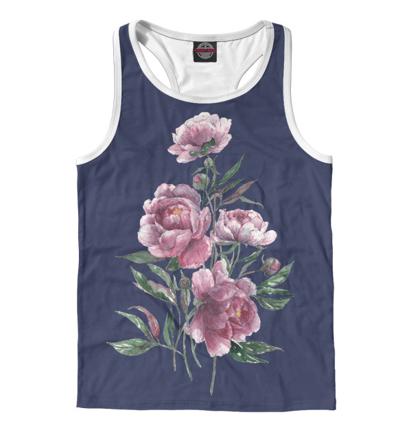 Мужская майка-борцовка с изображением Пионы цвета Белый