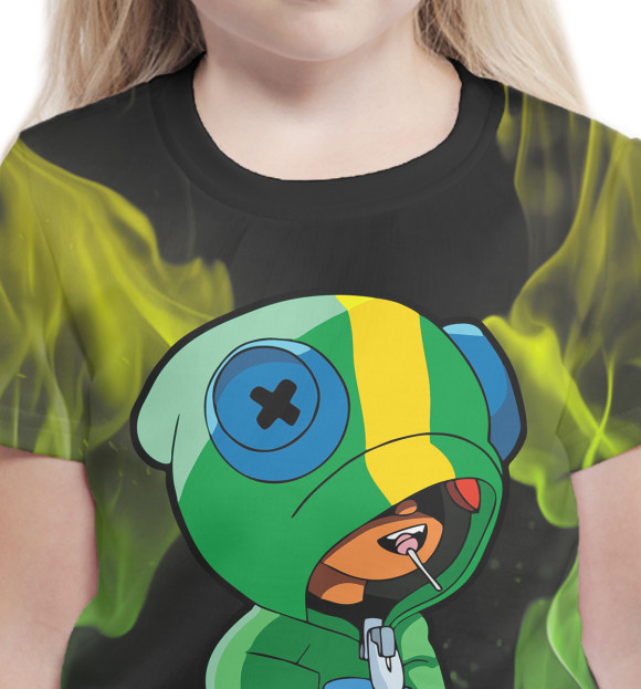 Футболка для девочек с изображением Brawl Stars LEON цвета Белый