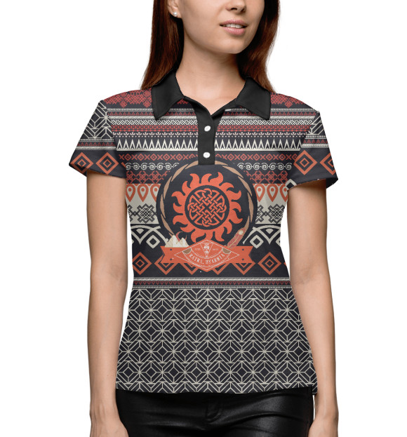 Женское поло с изображением Славянский узор цвета Белый