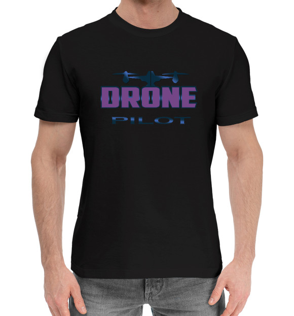 Мужская хлопковая футболка с изображением Drone Pilot цвета Черный