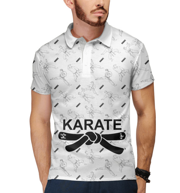 Мужское поло с изображением Карате цвета Белый