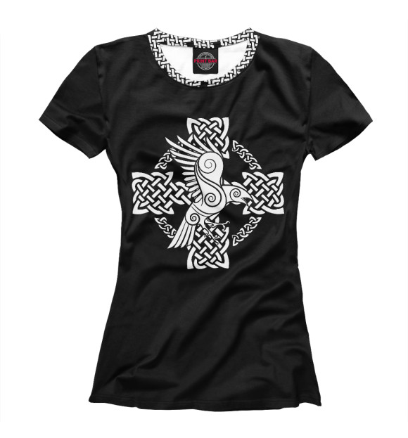 Женская футболка с изображением Кельтский Ворон цвета Белый