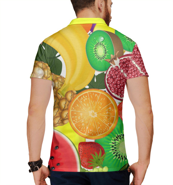 Мужское поло с изображением Фрукты и ягоды цвета Белый