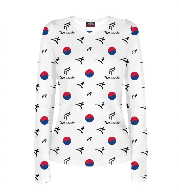 Женский лонгслив с притом Taekwondo цвета Белый Женский лонгслив с изображением Taekwondo цвета Белый