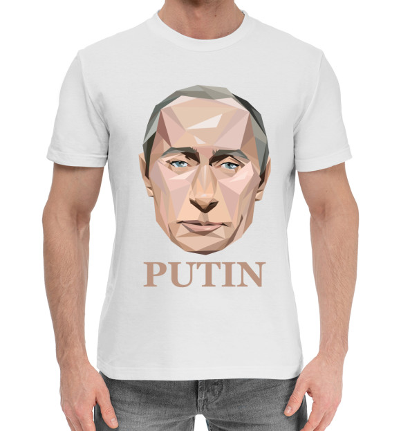 Мужская хлопковая футболка с изображением Путин Мозаика цвета Белый