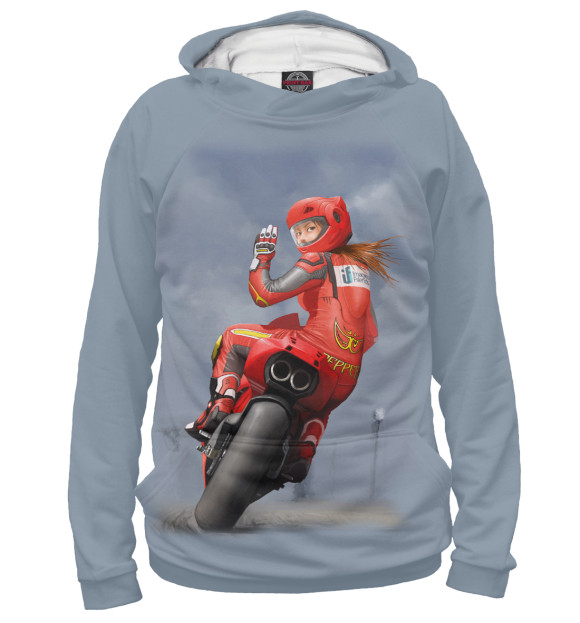 Мужское худи с изображением BikeGirl цвета Белый