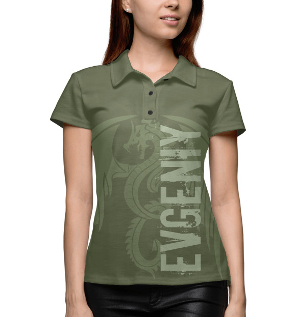 Женское поло с изображением Евгений и дракон цвета Белый