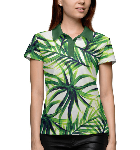 Женское поло с изображением Пальмовые листья цвета Белый