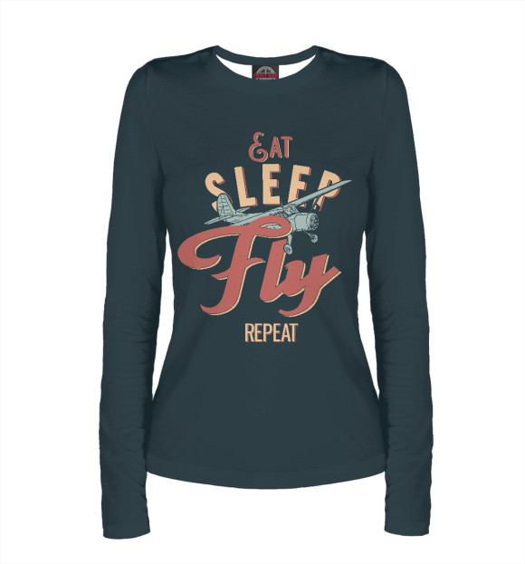 Женский лонгслив с изображением Ешь,спи,летай,повтори цвета Белый