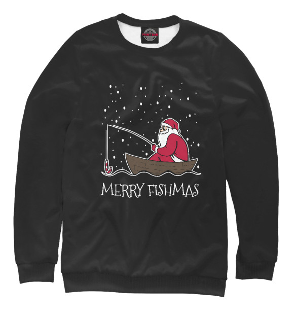 Свитшот для мальчиков с изображением Merry fishmas цвета Белый