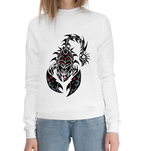 Женский хлопковый свитшот с изображением Скорпион цвета Белый