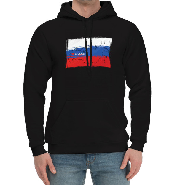 Мужской хлопковый худи с изображением Россия моя цвета Черный