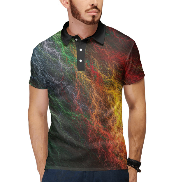 Мужское поло с изображением Цветная молния цвета Белый