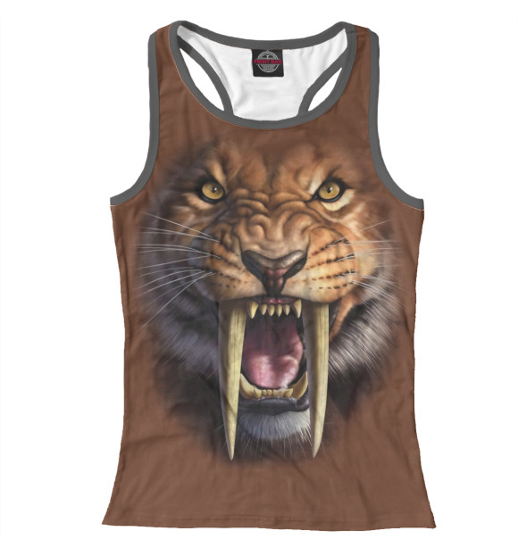 Женская майка-борцовка с притом Саблезубый тигр цвета Белый Женская майка-борцовка с изображением Саблезубый тигр цвета Белый