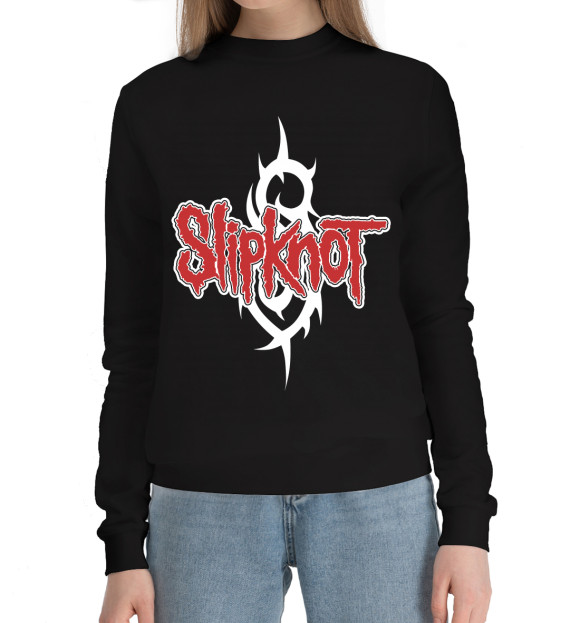 Женский хлопковый свитшот с изображением Slipknot цвета Черный