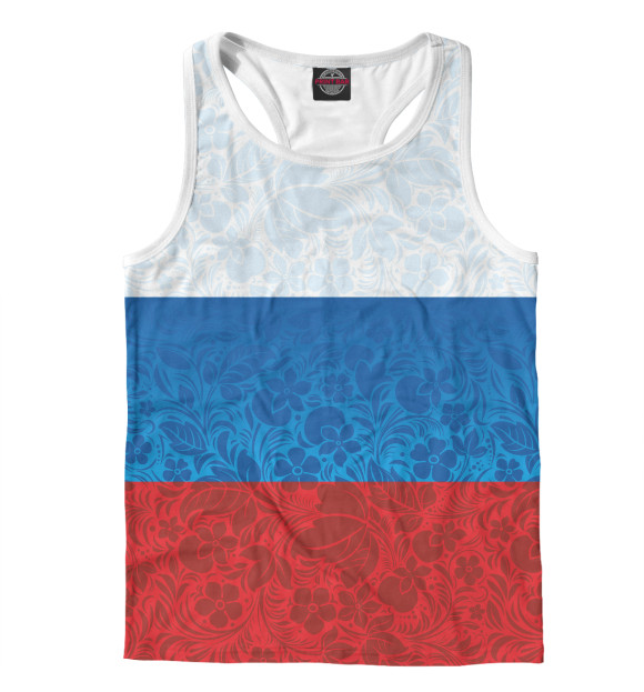 Мужская майка-борцовка с изображением Россия хохлома цвета Белый