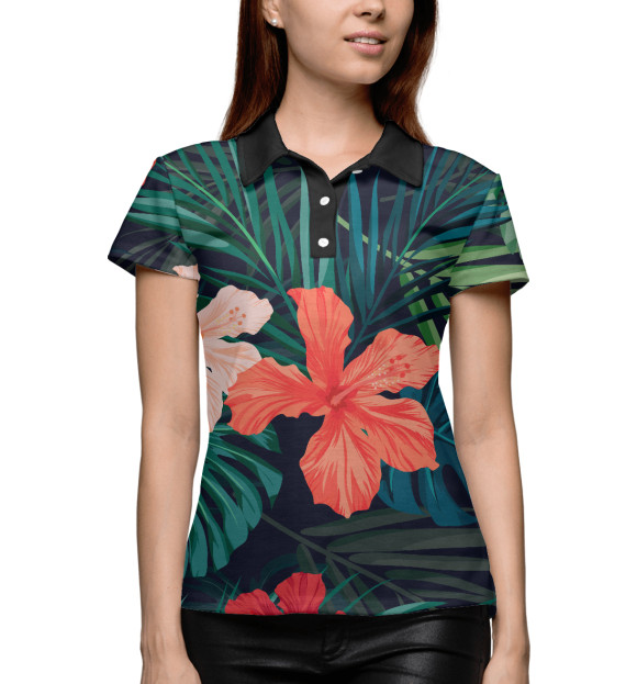 Женское поло с изображением Tropical island цвета Белый