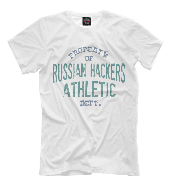 Мужская футболка с изображением Russian Hackers Athletic Dept цвета Молочно-белый