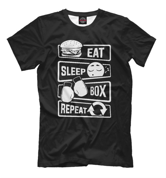 Мужская футболка с изображением Есть, спать, бокс цвета Белый