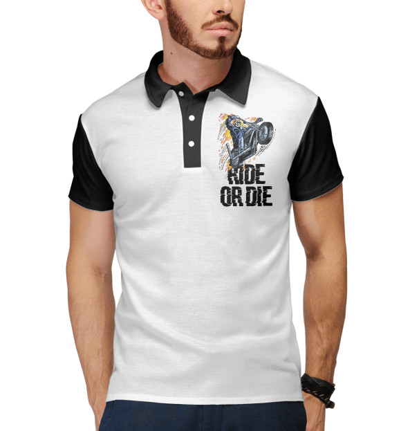 Мужское поло с изображением Ride or die цвета Белый