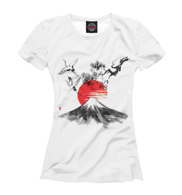Женская футболка с изображением Японские журавли цвета Белый