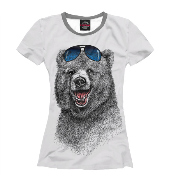 Женская футболка с изображением Счастливый медведь цвета Белый