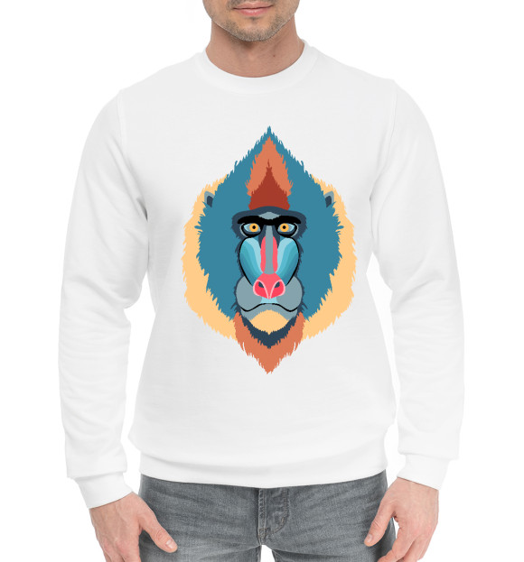 Мужской хлопковый свитшот с изображением Голова Мандрила цвета Белый