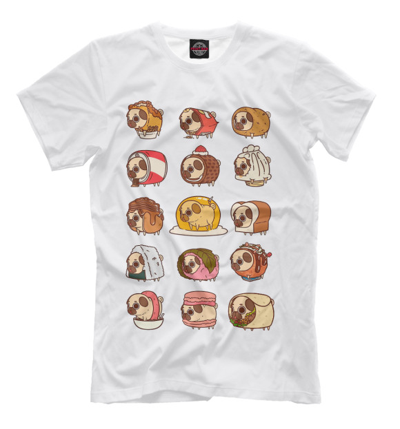 Мужская футболка с изображением Мопсы цвета Молочно-белый