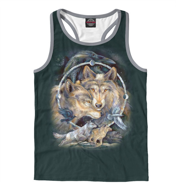 Мужская майка-борцовка с изображением Волки цвета Белый