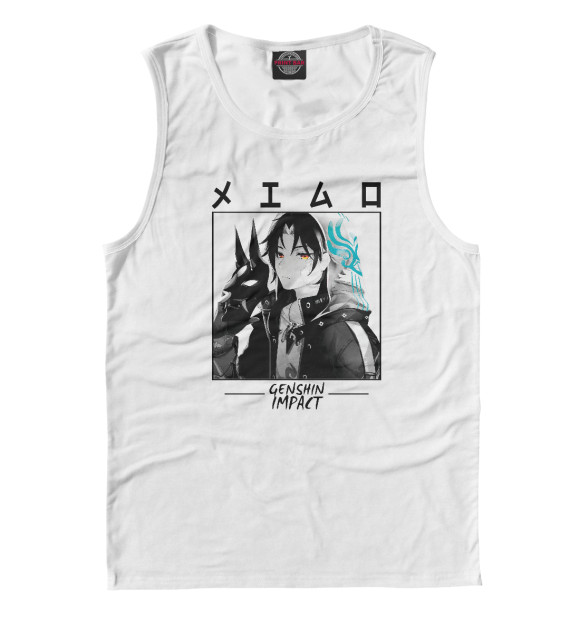 Мужская майка с изображением Сяо Адепт. Genshin Impact цвета Белый