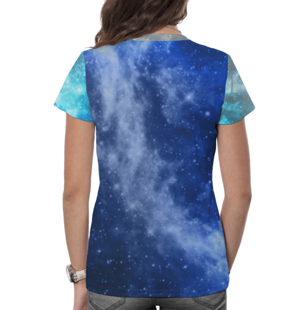 Женская футболка с изображением Акула в космосе цвета Белый
