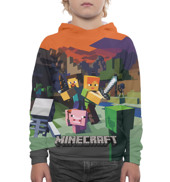 Худи для мальчика с изображением Minecraft цвета Белый