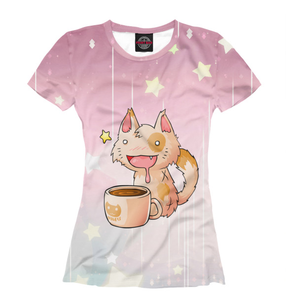 Женская футболка с изображением Coffee Cat цвета Белый