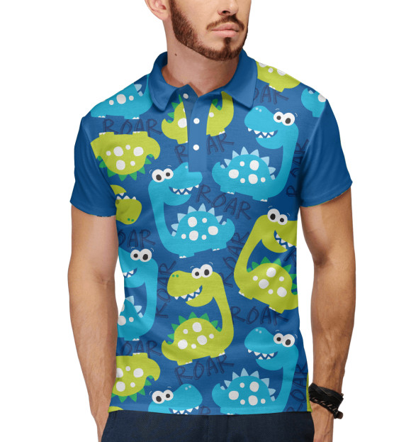 Мужское поло с изображением Дино цвета Белый