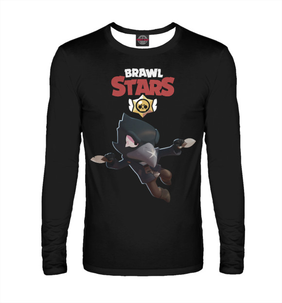 Мужской лонгслив с притом Brawl Stars Crow цвета Белый Мужской лонгслив с изображением Brawl Stars Crow цвета Белый
