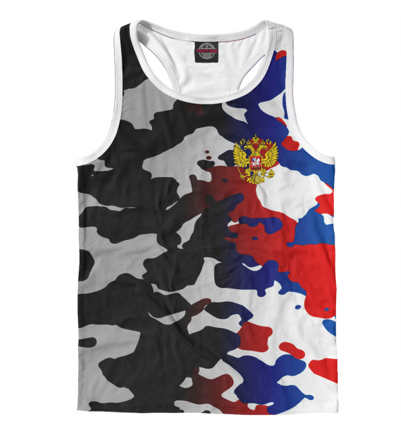 Мужская майка-борцовка с изображением Russia Camouflage цвета Белый
