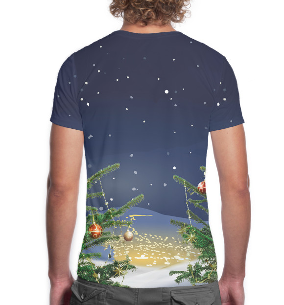 Мужская футболка с изображением Новогодний кот цвета Белый