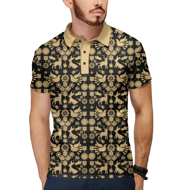 Мужское поло с изображением Зверинный рисунок цвета Белый