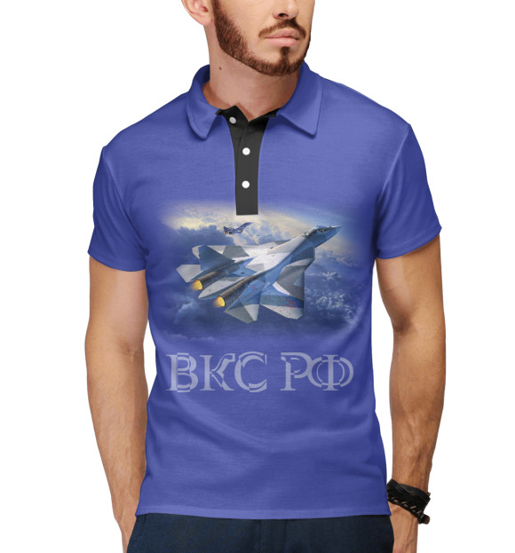 Мужское поло с изображением ВКС РФ цвета Белый