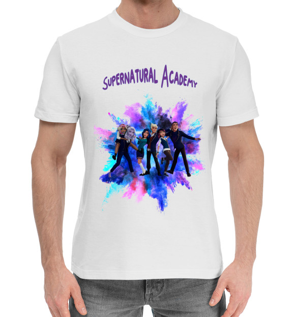 Мужская хлопковая футболка с изображением Supernatural academy цвета Белый
