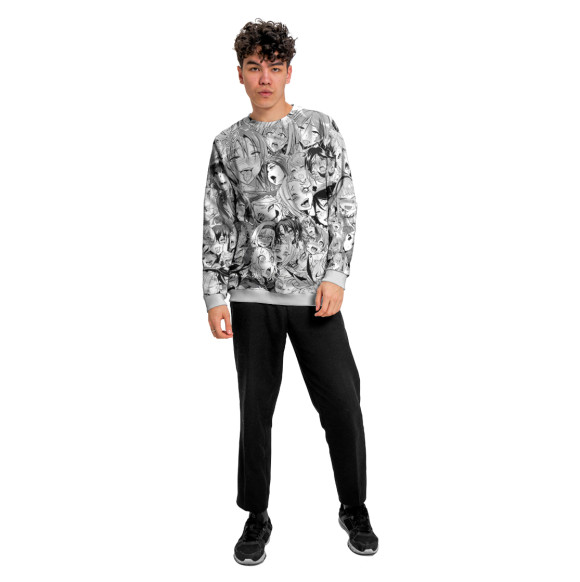 Мужской свитшот с изображением AHEGAO-CHAN цвета Белый