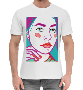 Мужская хлопковая футболка Арт портрет с женским лицом крупным план