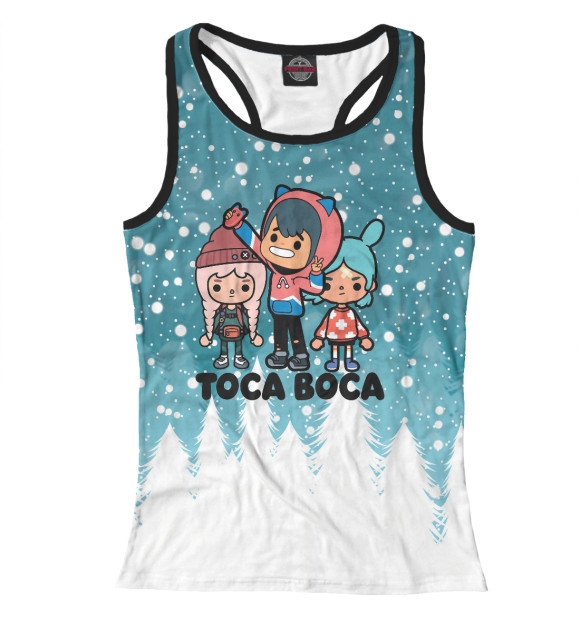 Женская майка-борцовка с изображением Toca Boca Новогодний цвета Белый