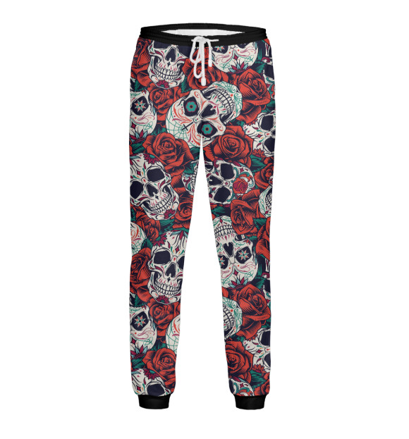 Мужские спортивные штаны с изображением Черепа в Розах цвета Белый