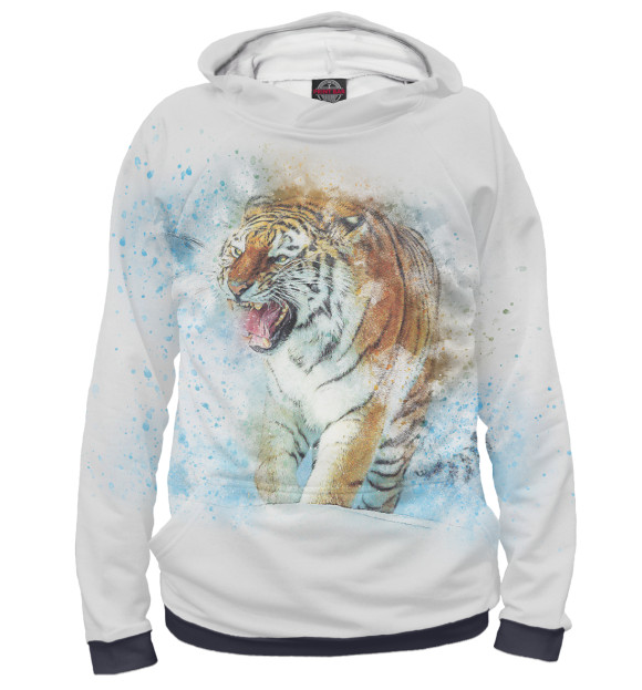 Женское худи с изображением Тигр в красках цвета Белый