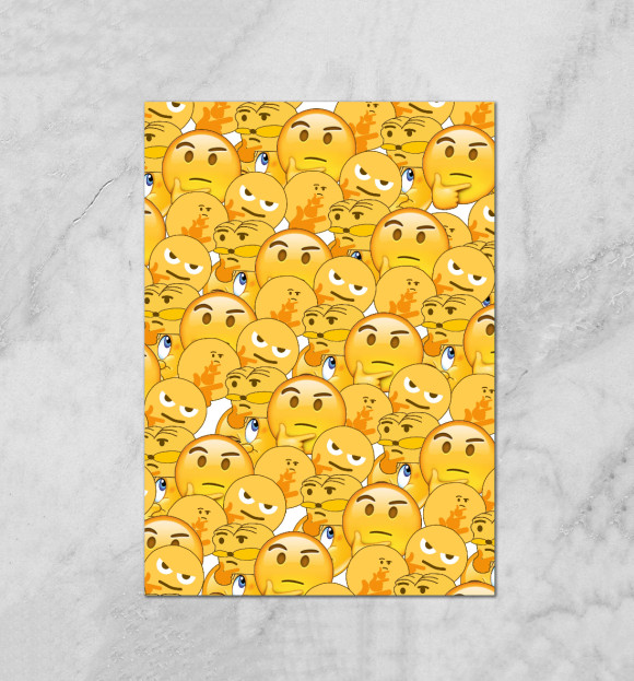 Плакат с изображением Thinking Emoji Face цвета Белый